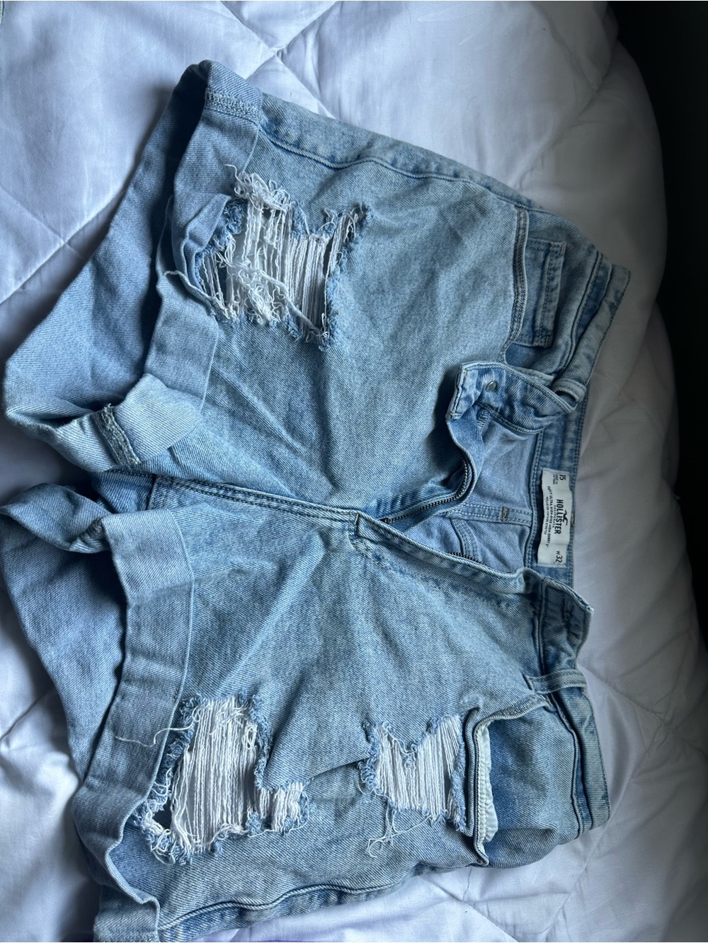Hollister Light Wash Distressed Denim Shorts